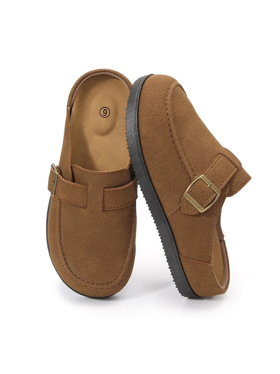 Pennysue Women Clogs Slip On Suede Mule Shoes Buckle Arch Support Comfortable Casual House Slippers Outdoor Work