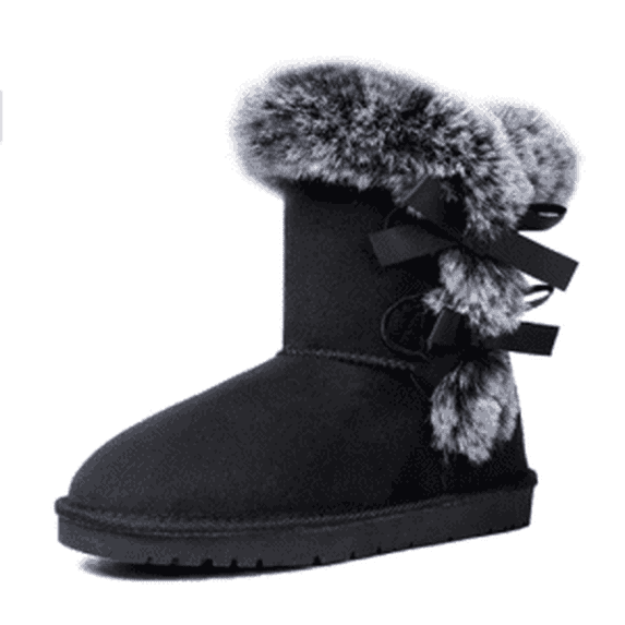 Pennysue Women Fashion Winter Boots Black Mid-Calf Faux-Fur Lining Snow Boots 10M