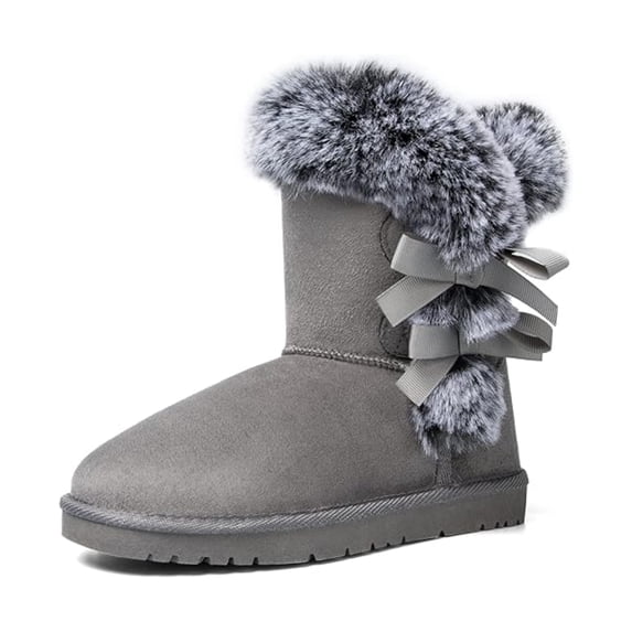 Pennysue Women Fashion Winter Boots Gray Mid-Calf Faux-Fur Lining Snow Boots 9M