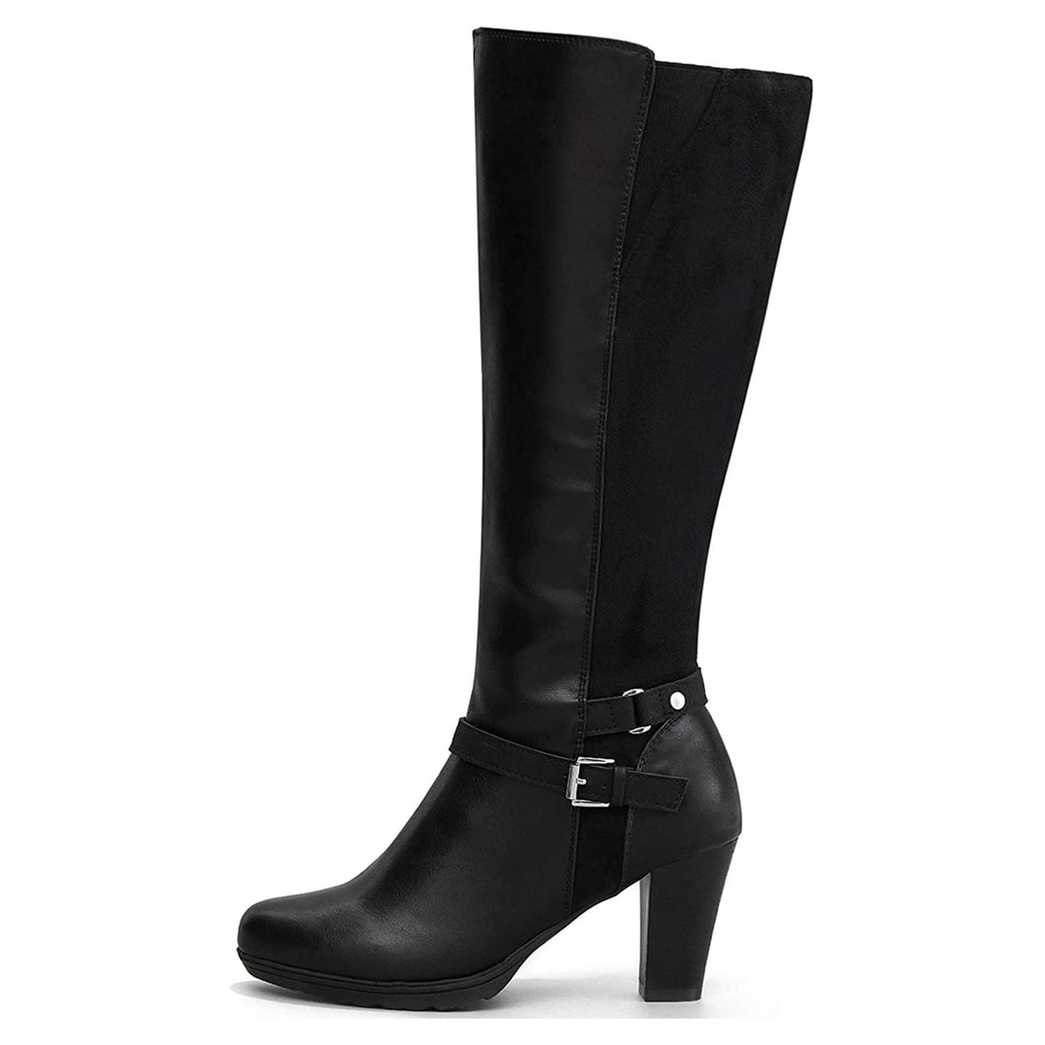 Pennysue Women Knee High Boots Black Female Wide Calf Chunky Heel Boots ...