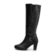 Pennysue Women Knee High Boots Black Female Wide Calf Chunky Heel Boots
