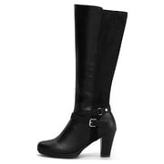 PENNY SUE Pennysue Women Knee High Boots Black Wide Calf Chunky Heel Booties For Women 8M
