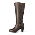 thumbnail image 1 of Pennysue Women Knee High Boots Brown PU Wide Calf Chunky Heel Booties For Women 10M, 1 of 6