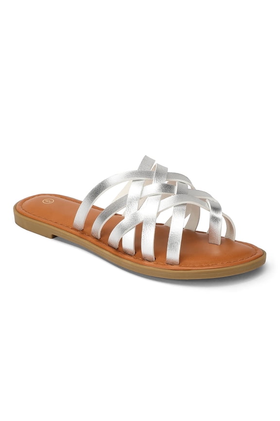 Pennysue Women Strappy Slippers Summer Grey Flat Sandals Size 11