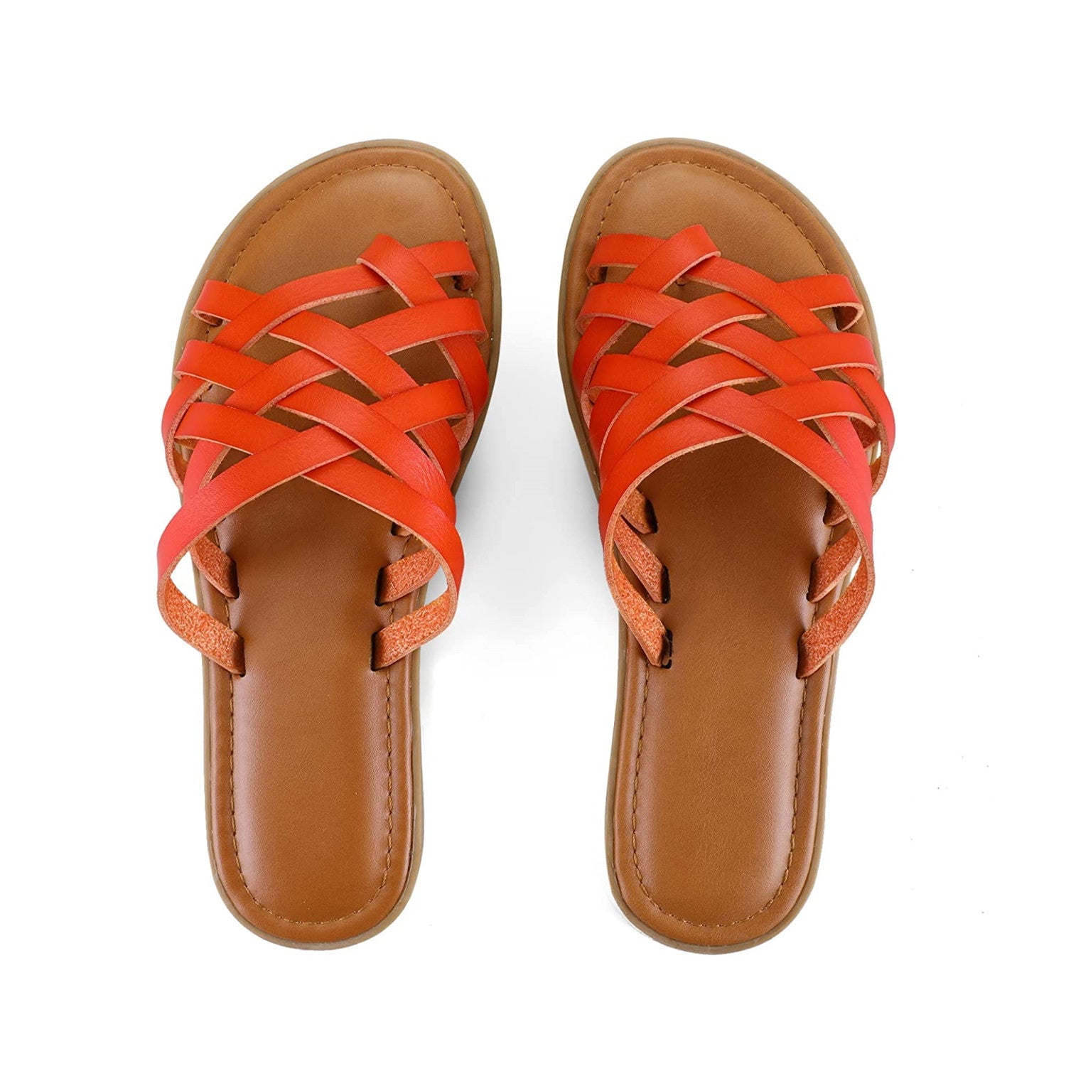 Pennysue Women Strappy Slippers Summer Orange Flat Sandals Size 7 ...