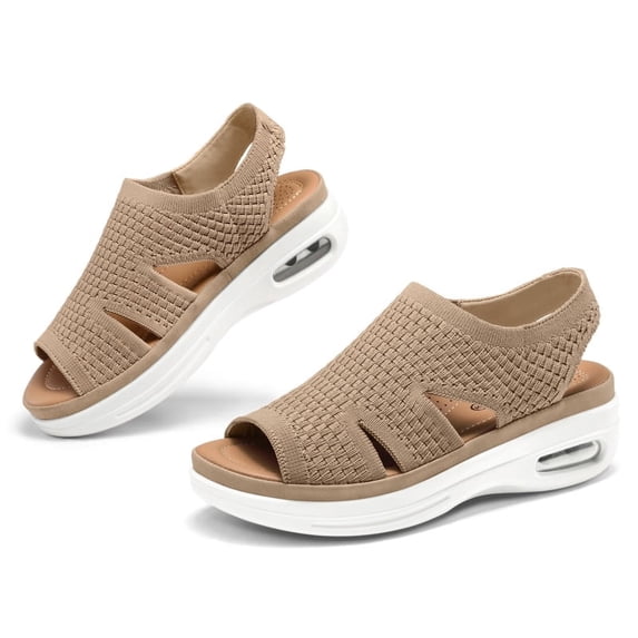 Pennysue Women Walking Sandals Air Cushion Platform Breathable Knit Slip On Summer Shoes for Daily Walk Beach Travel