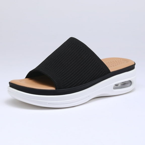 Pennysue Women's Air Cushion Knit Sandals Black Lightweight Platform Slide Sandals 10M