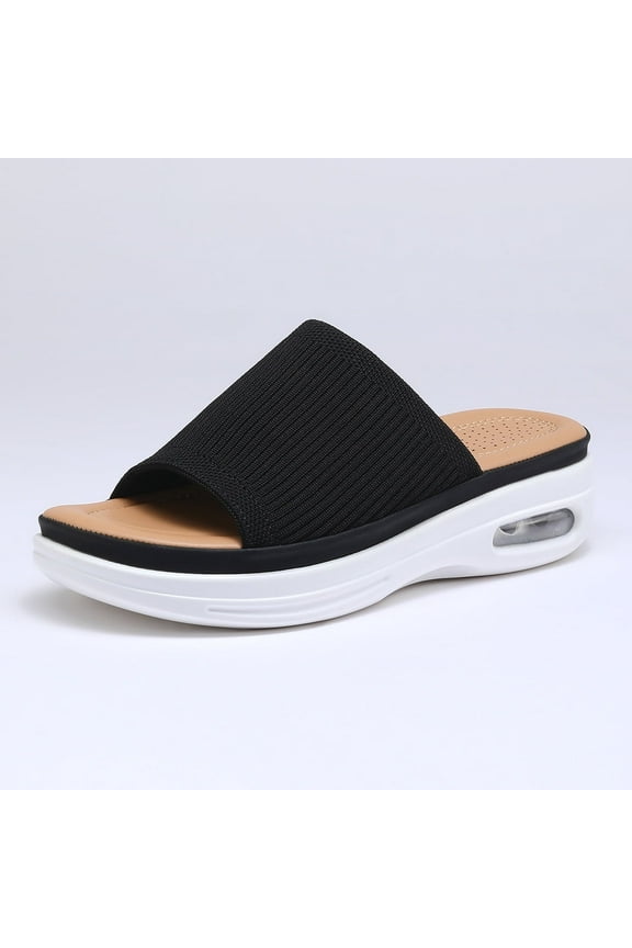 Pennysue Women's Air Cushion Knit Sandals Black Lightweight Platform Slide Sandals 6M