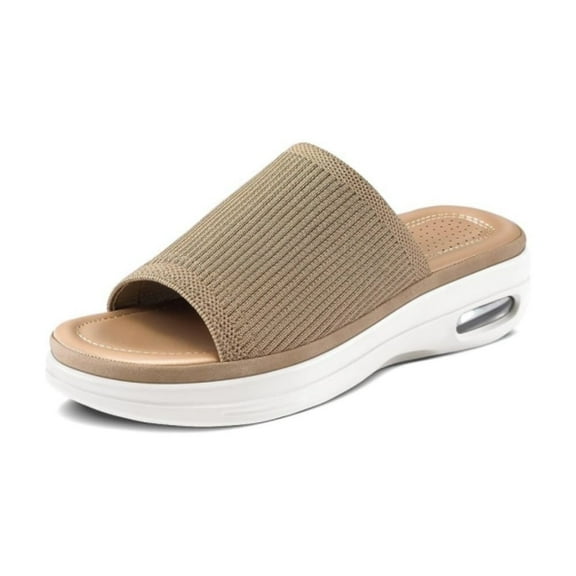 Pennysue Women's Air Cushion Knit Sandals Brown Lightweight Platform Slide Sandals 11M