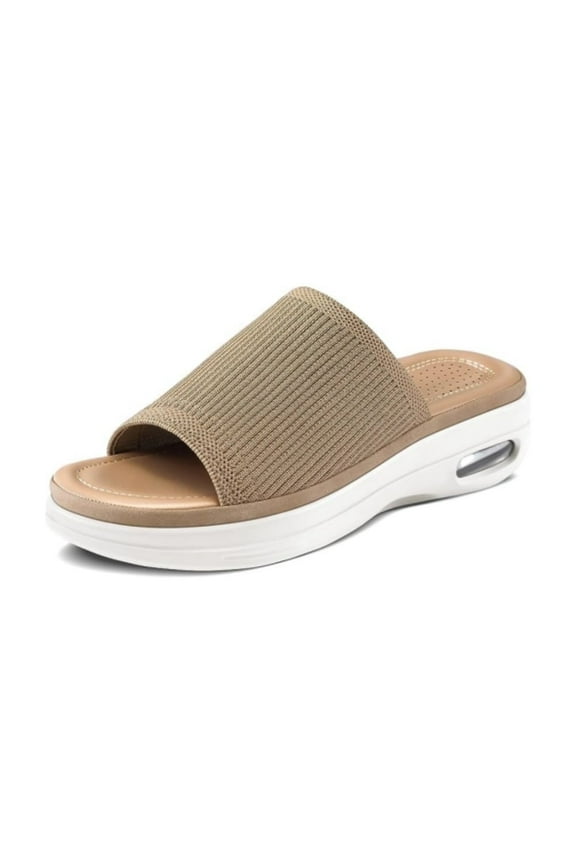 Pennysue Women's Air Cushion Knit Sandals Brown Lightweight Platform Slide Sandals 11M