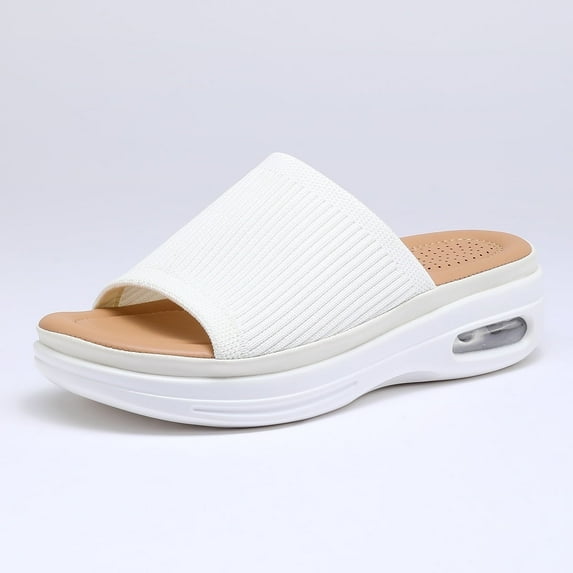 Pennysue Women's Air Cushion Knit Sandals White Lightweight Platform Slide Sandals 10M