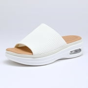 PENNY SUE Pennysue Women's Air Cushion Knit Sandals White Lightweight Platform Slide Sandals 7M