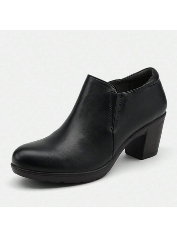 Pennysue Women's Ankle Boots Black Low Chunky Stacked Heel booties 9M