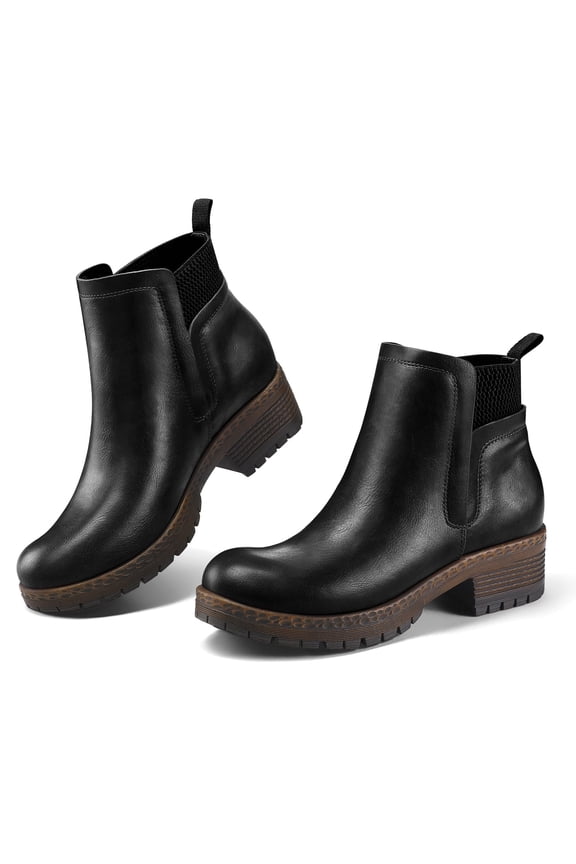 Pennysue Women's Ankle Boots Platform Lug Sole Chunky Heel Black Chelsea Booties with Side Zipper Size 7.5