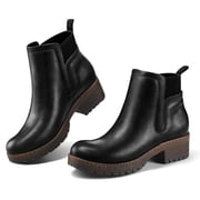 Pennysue Women's Ankle Boots Platform Lug Sole Chunky Heel Black Chelsea Booties with Side Zipper Size 7.5