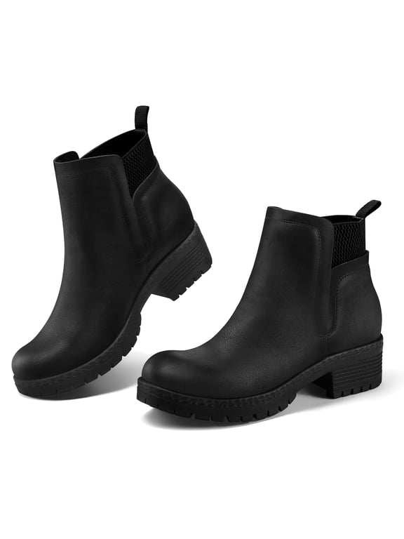 Pennysue Women's Ankle Boots Platform Lug Sole Chunky Heel Black Matte Chelsea Booties with Side Zipper Size 9