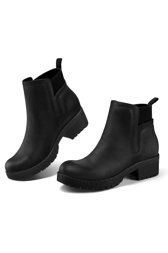 Pennysue Women's Ankle Boots Platform Lug Sole Chunky Heel Black Matte Chelsea Booties with Side Zipper Size 9