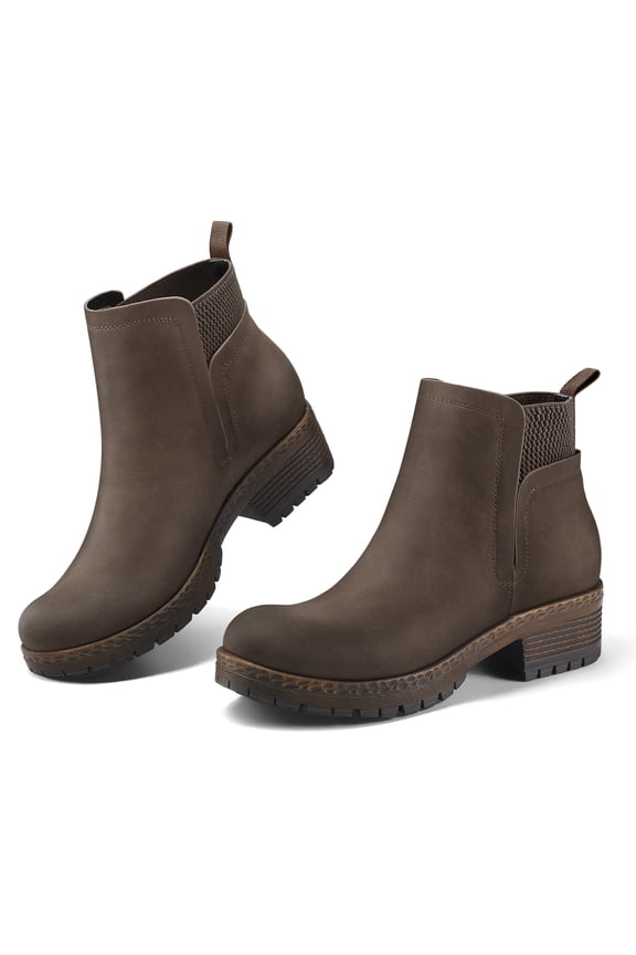 Pennysue Women's Ankle Boots Platform Lug Sole Chunky Heel Coffee Chelsea Booties with Side Zipper Size 7.5