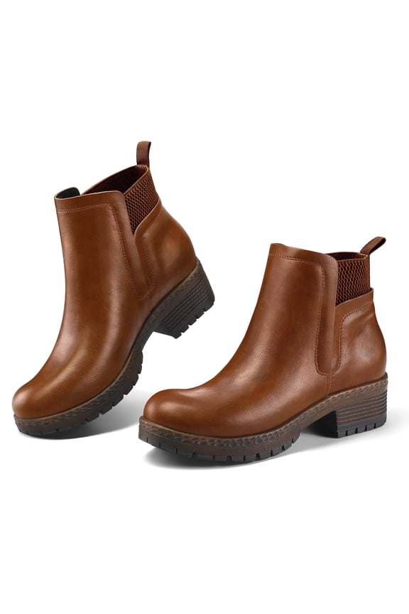 Pennysue Women's Ankle Boots Platform Lug Sole Chunky Heel Rufous Chelsea Booties with Side Zipper Size 8