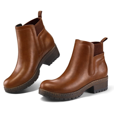 Pennysue Women's Ankle Boots Platform Lug Sole Chunky Heel Rufous Chelsea Booties with Side Zipper Size 8