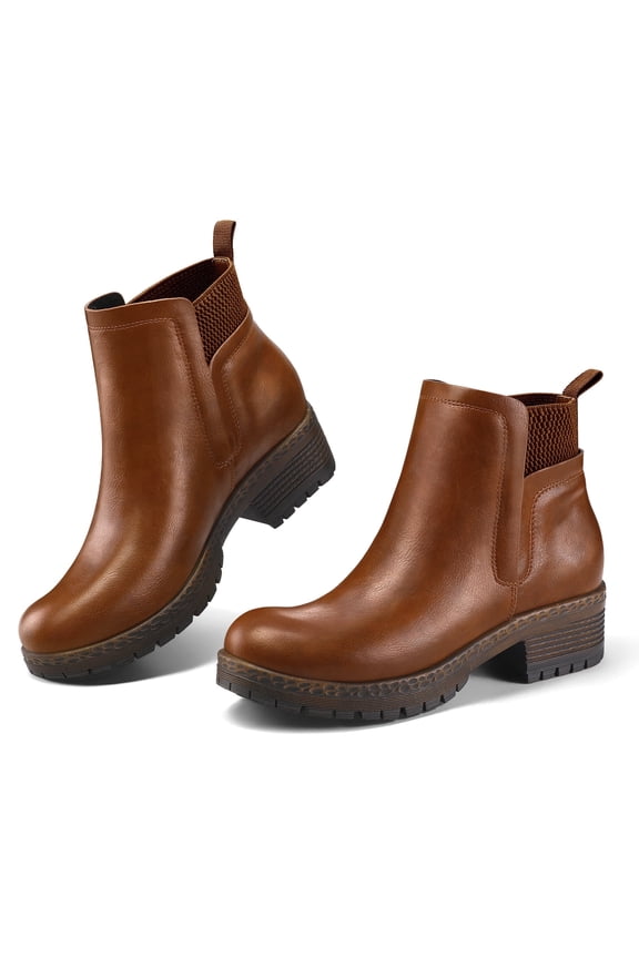 Pennysue Women's Ankle Boots Platform Lug Sole Chunky Heel Rufous Chelsea Booties with Side Zipper Size 8