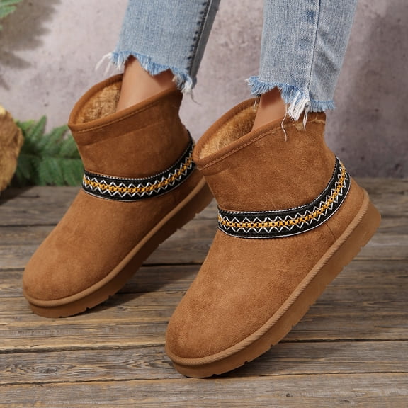 Pennysue Women's Ankle Snow Boots with Decorative Stripe No-Slip Platform Suede Warm Winter Boots Casual Outdoor Shoes