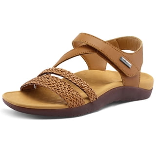Pennysue Women's Arch Support Sandals Brown Woven Orthopedic Walking Sandals 8.5M