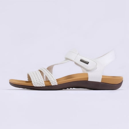Pennysue Women's Arch Support Sandals White Woven Orthopedic Walking Sandals 10M