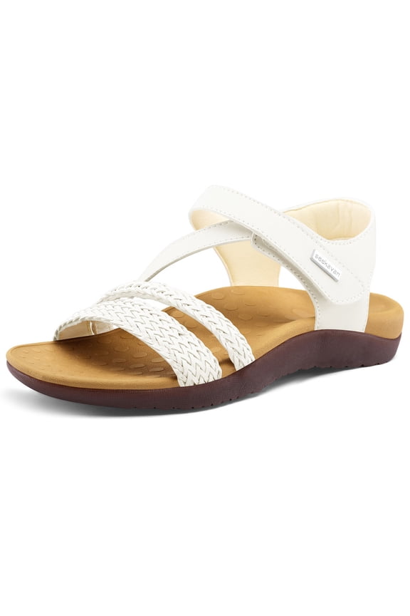 Pennysue Women's Arch Support Sandals White Woven Orthopedic Walking Sandals 9.5M