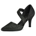 thumbnail image 1 of Pennysue Women's Black Glitter Strappy Short Heels With Pointed Toes Size 7, 1 of 9