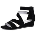thumbnail image 1 of Pennysue Women's Black Nubuck Pu Open Toe Shoes Ankle Strap Low Wedge Sandals 8M, 1 of 7