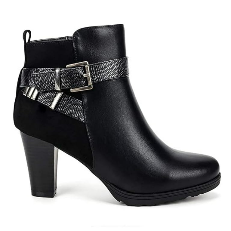 Pennysue Women s Black Short Boots Thin Chunky Heel Zipper Ankle Booties Size 6