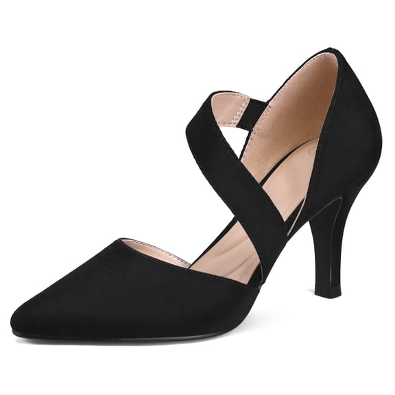 Pennysue Women's Black Strappy Short Heels With Pointed Toes Size 10