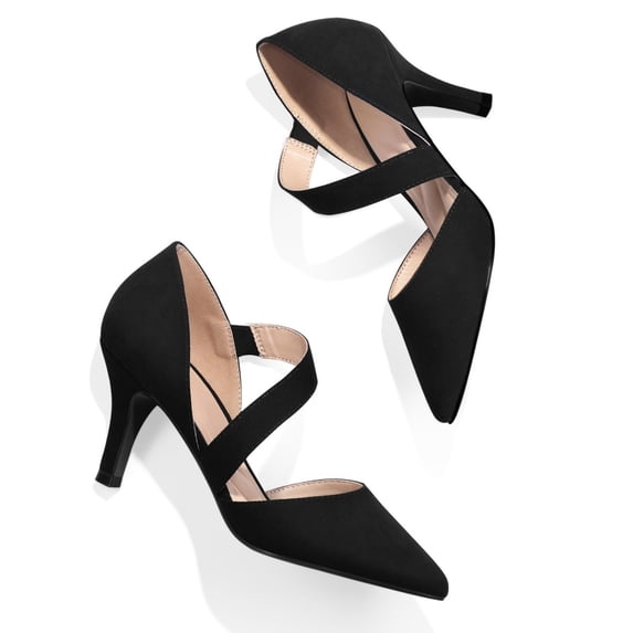 Pennysue Women's Black Strappy Short Heels With Pointed Toes Size 11