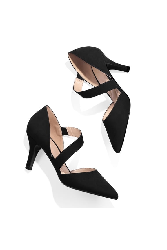 Pennysue Women's Black Strappy Short Heels With Pointed Toes Size 7