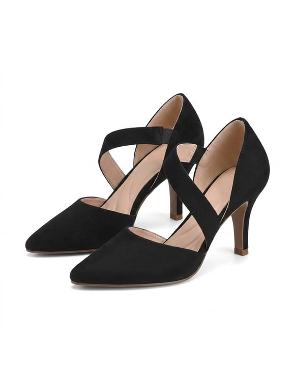 Pennysue Women's Black Strappy Short Heels With Pointed Toes Size 8.5