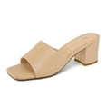 thumbnail image 1 of Pennysue Women's Block Heel Mule Sandals Beige Backless Slip On Sandals 7M, 1 of 5