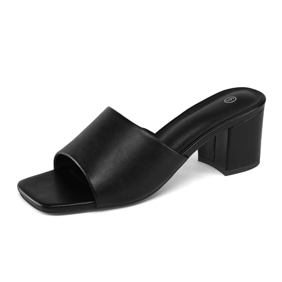 Pennysue Women's Block Heel Mule Sandals Black Backless Slip On Sandals 8M