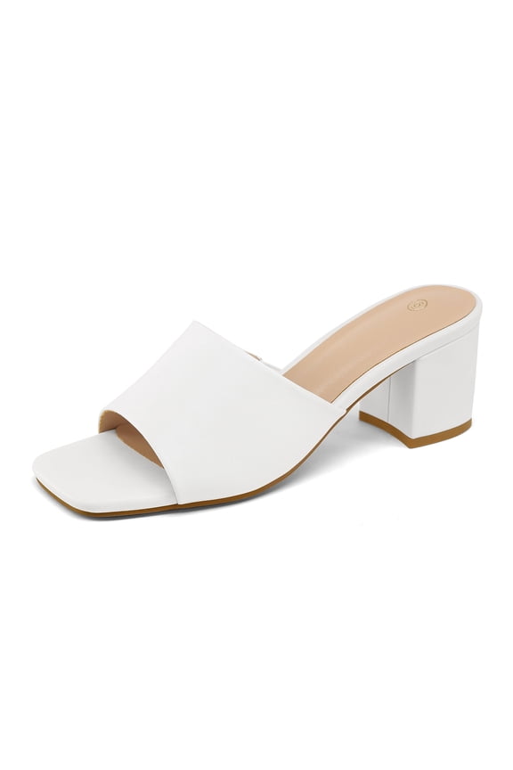 Pennysue Women's Block Heel Mule Sandals White Backless Slip On Sandals 11M
