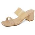thumbnail image 1 of Pennysue Women's Block Heel Square Toe Mules Nude Two Straps Backless Sandals 7M, 1 of 5