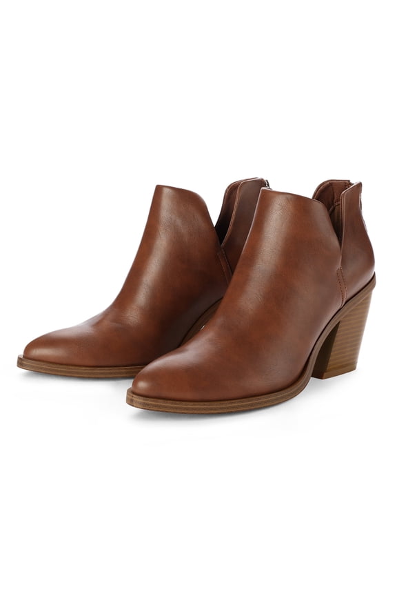 Pennysue Women's Brown Ankle Boots With Side Slit Pointed Thick Heeled Stacked Middle Heel Boots Size 8M