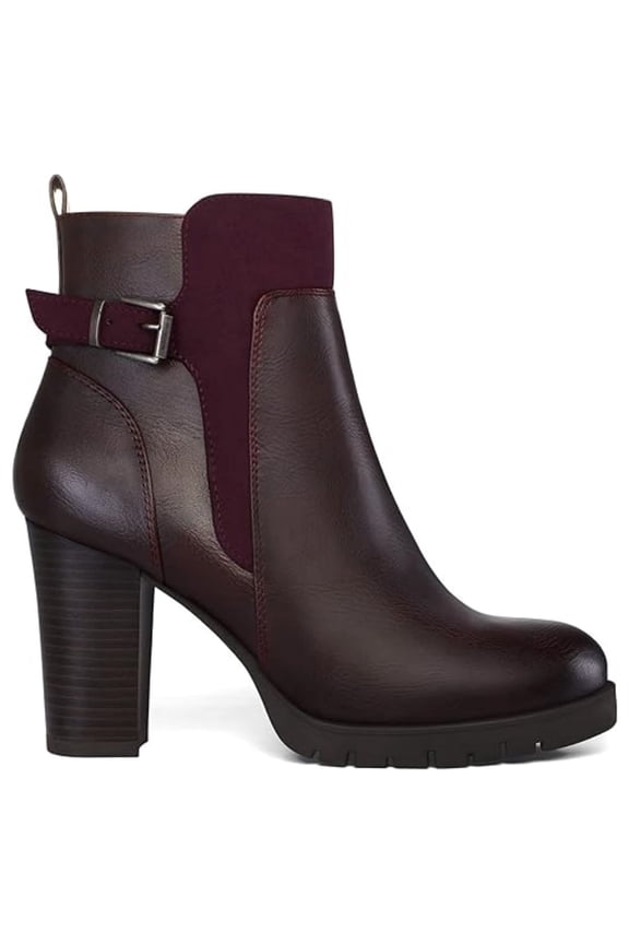 Pennysue Women's Chunky Heel Booties Burgundy Zipper Ankle Booties Size 8