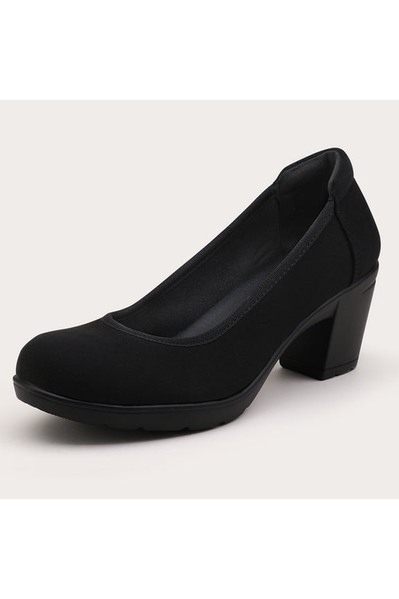 Pennysue Women's Low Chunky Heel Pumps Black Sedue Closed Toe Shoes 6M