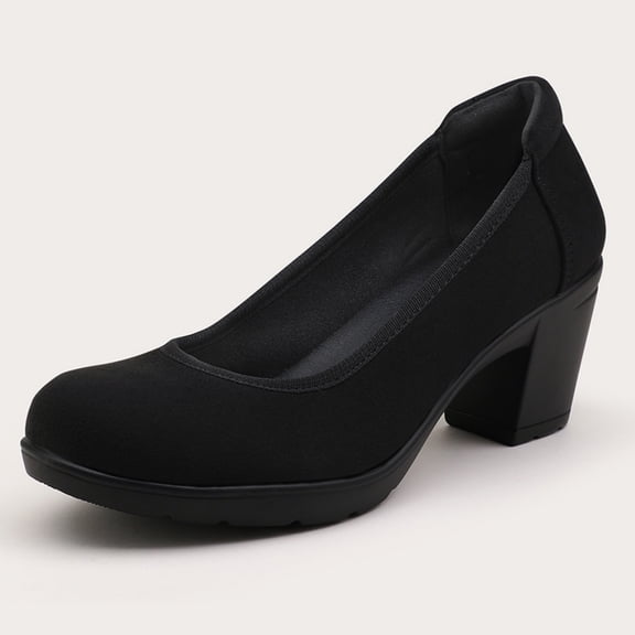 Pennysue Women's Chunky Heel Pumps Black Sedue Closed Toe Shoes 9.5M