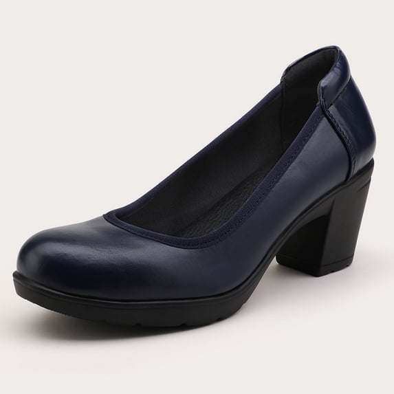 Pennysue Women's Low Chunky Heel Pumps Navy Closed Toe Shoes 10M