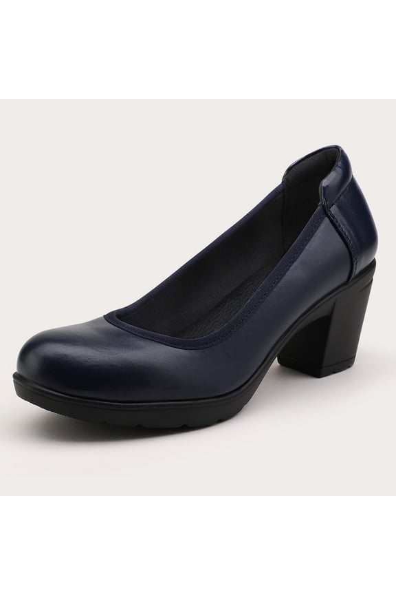 Pennysue Women's Low Chunky Heel Pumps Navy Closed Toe Shoes 6.5M