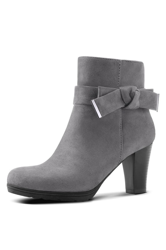 Pennysue Women's Chunky Heel Red Buckle Ankle Boots Thick Heeled Layered Zip-Up Ladies'Booties Size 9M