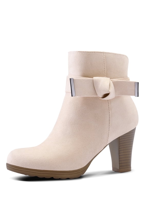 Pennysue Women's Chunky Heel Red Buckle Ankle Boots Thick Heeled Layered Zip-Up Ladies'Booties Size 9M