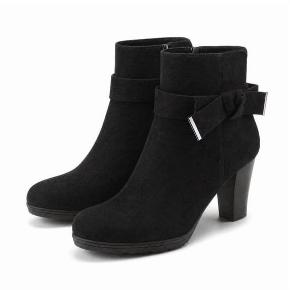 Pennysue Women's Chunky Heel Red Buckle Ankle Boots Thick Heeled Layered Zip-Up Ladies'Booties Size 9M