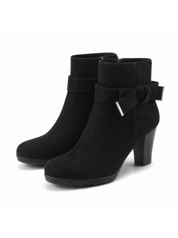 Pennysue Women's Chunky Heel Red Buckle Ankle Boots Thick Heeled Layered Zip-Up Ladies'Booties Size 9M